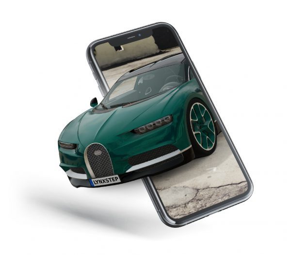A 3D-rendered sports car emerging from a smartphone screen