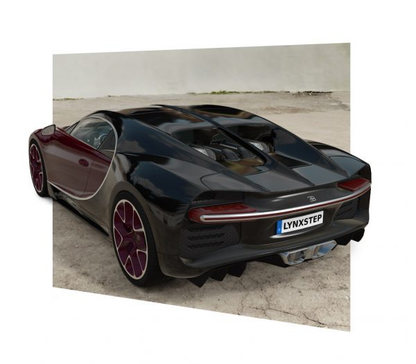 A real-time 3D rendering of a sports car breaking out of its frame